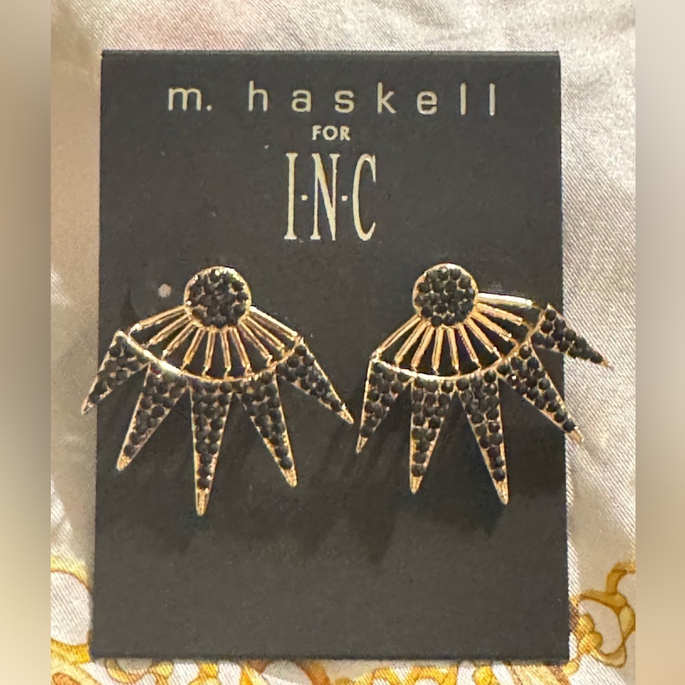 M. Haskell for INC Black Diamond Spiked Ear Jacket And Stud In Rose Gold